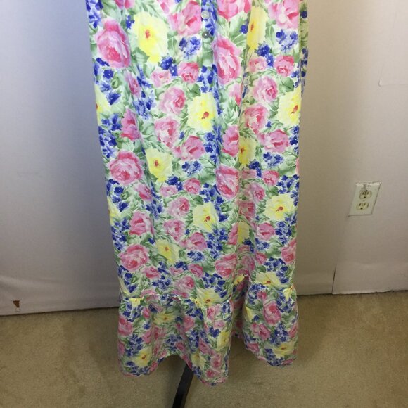 Eileen West Long Cami Nightgown Size M Womans Pink Floral Cotton Vtg Cottagecore - Picture 9 of 13